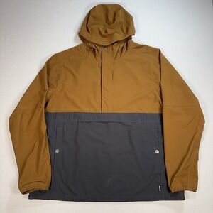 Rei Coop Anorak Windbreaker Jacket Men's XL Brown Hooded Gray Snap Zip Pocket